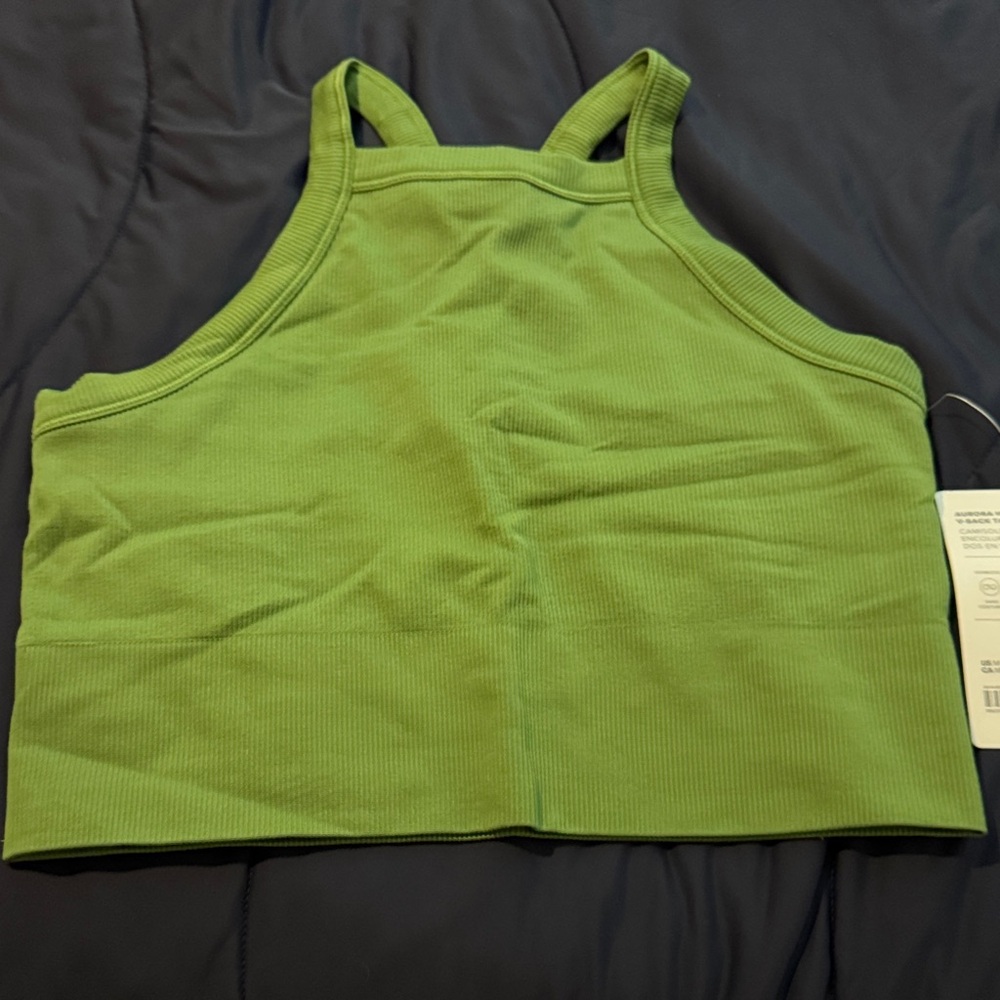Athleta Green Aurora High Neck V-Back Crop Top